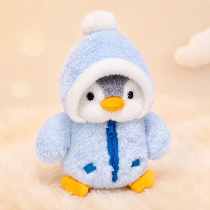 Cute Penguin Plush Toy Baby With Blue Hoodie