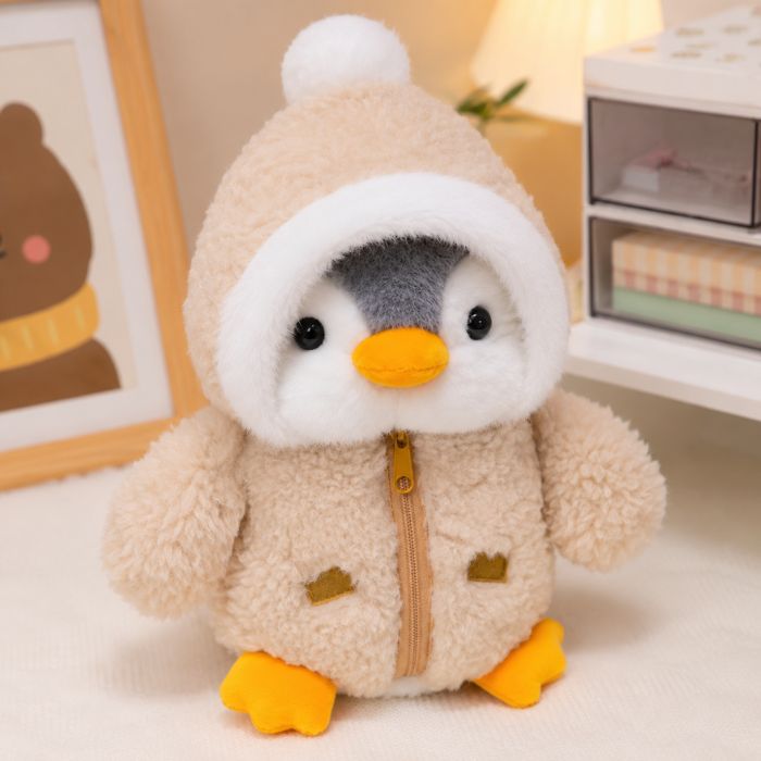 Cute Penguin Plush Toy Baby With Brown Hoodie